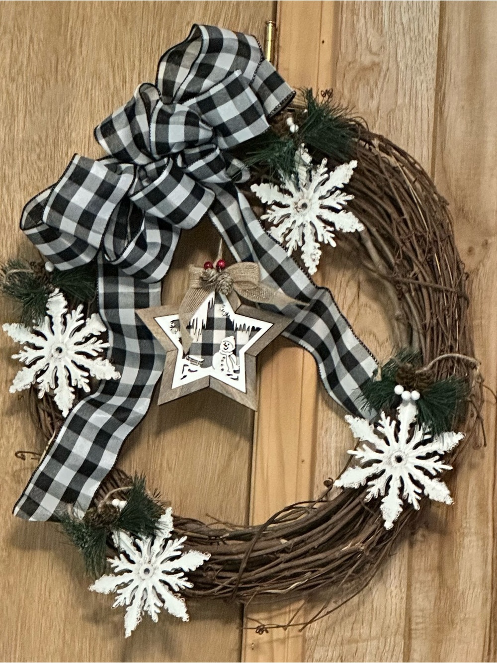 Hand Crafted Black & White Buffalo Plaid Winter Wreath